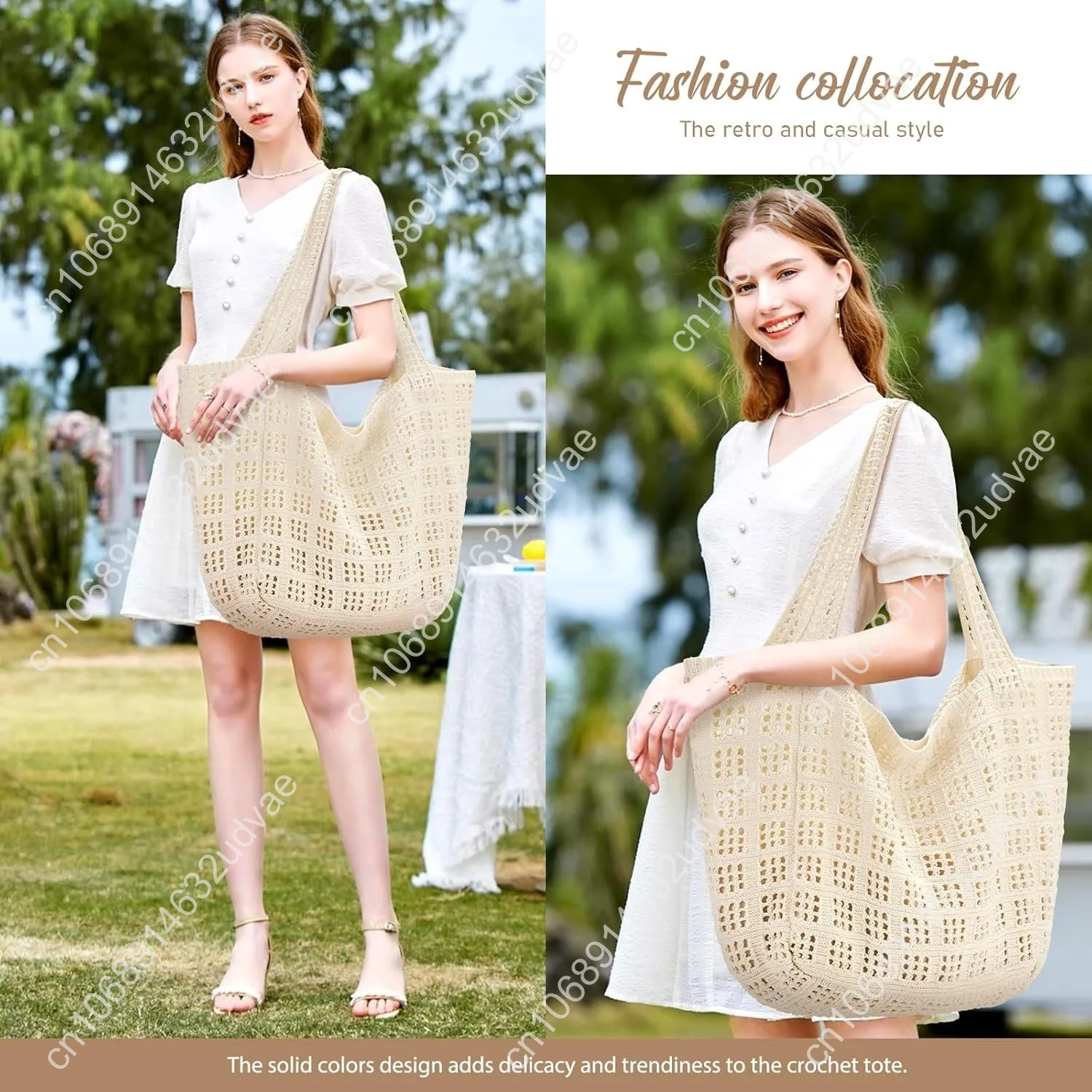 hatisan Crochet Bags for Women - Large Tote Aesthetic Handbag Shoulder Hippie Knit Bag