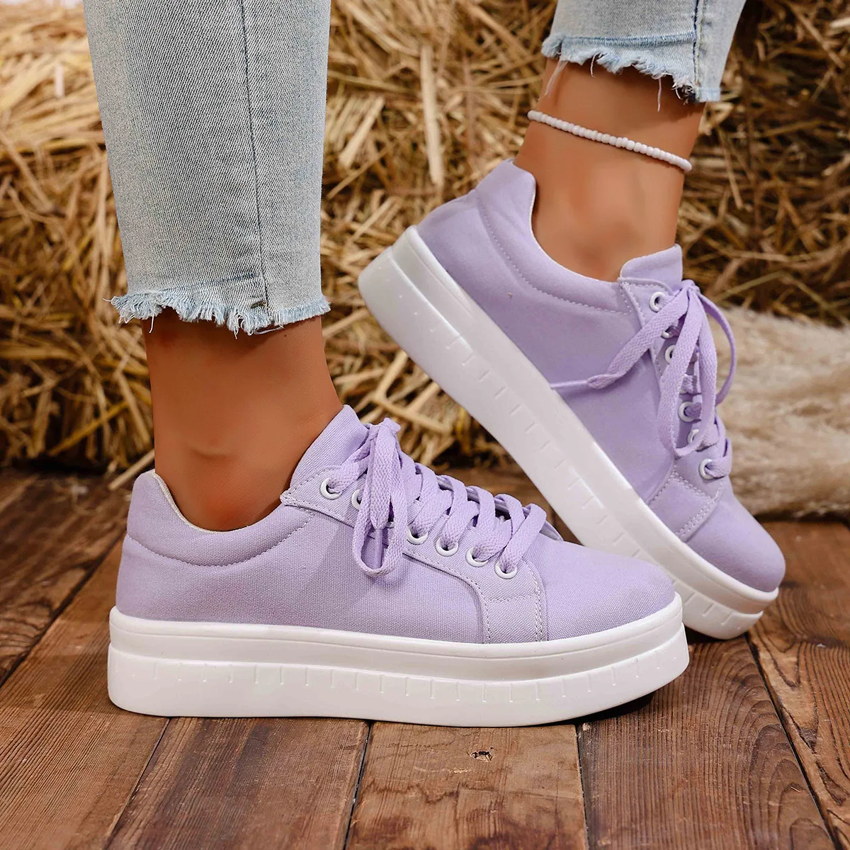 

Plus Size Shoes for Women 36-43 Autumn Spring Fashion Lace Up Round Toe Platform Sneakers Causal Women Footwear 2025