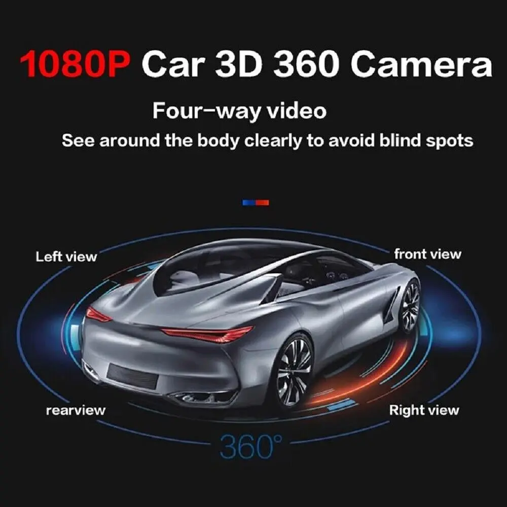 Car 1080P AHD 360 Camera Panoramic Surround View Right+Left+Front+Rear View Camera System for Android Auto Radio Night Vision