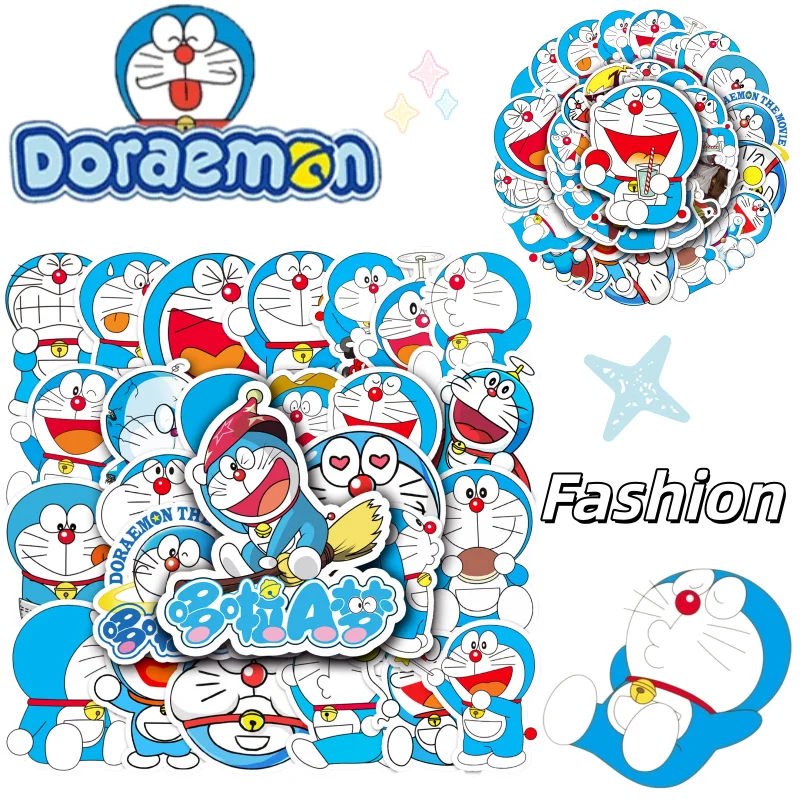 Pegatinas de Doraemon, modernas y personalizadas, de dibujos animados y lindas, nuevas pegatinas impermeables para decoración de cuadernos de estudiantes, 52 piezas