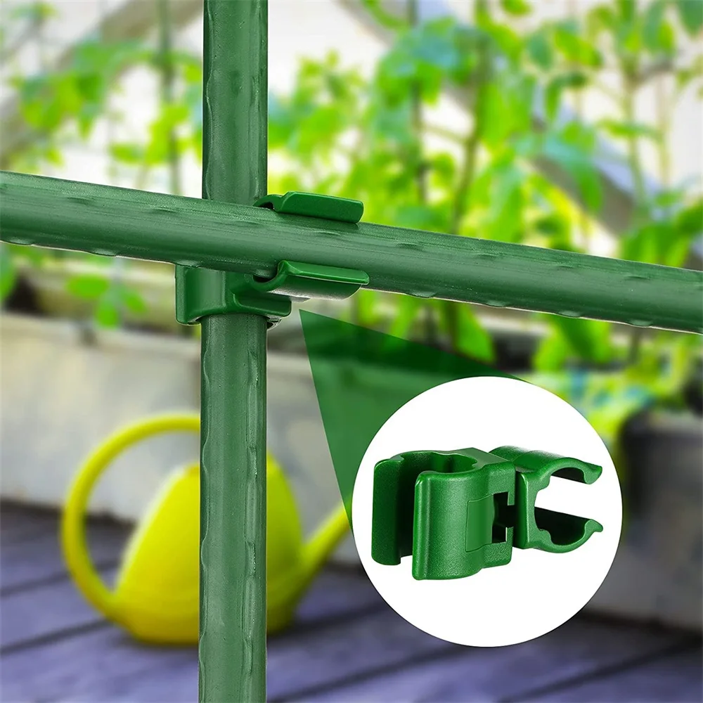 Kit de soporte de jardinería de 11mm, Clip de conector de enrejado de plantas de estaca de jardín, Conector de planta de plástico, Clip de hebilla