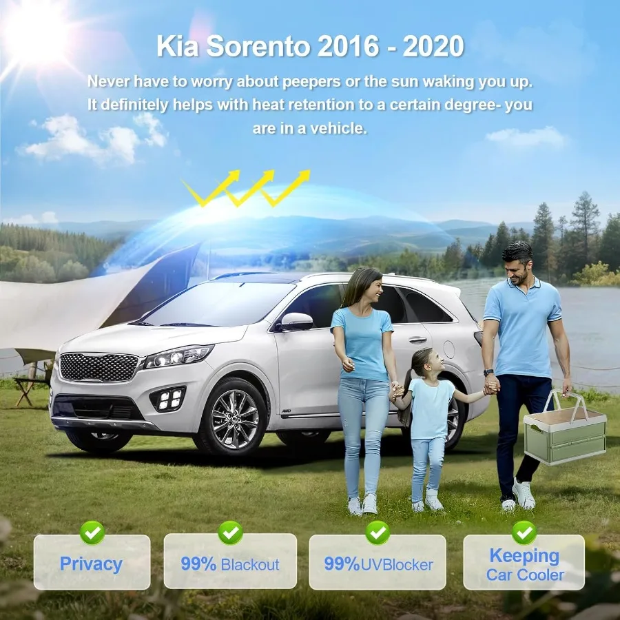 8 قطعة ظلال نافذة السيارة لكيا سورينتو 20162020 اكسسوارات الزجاج الأمامي الجانب الخلفي كامل ظلة الشمس قناع UV حجب الخصوصية Pr #2