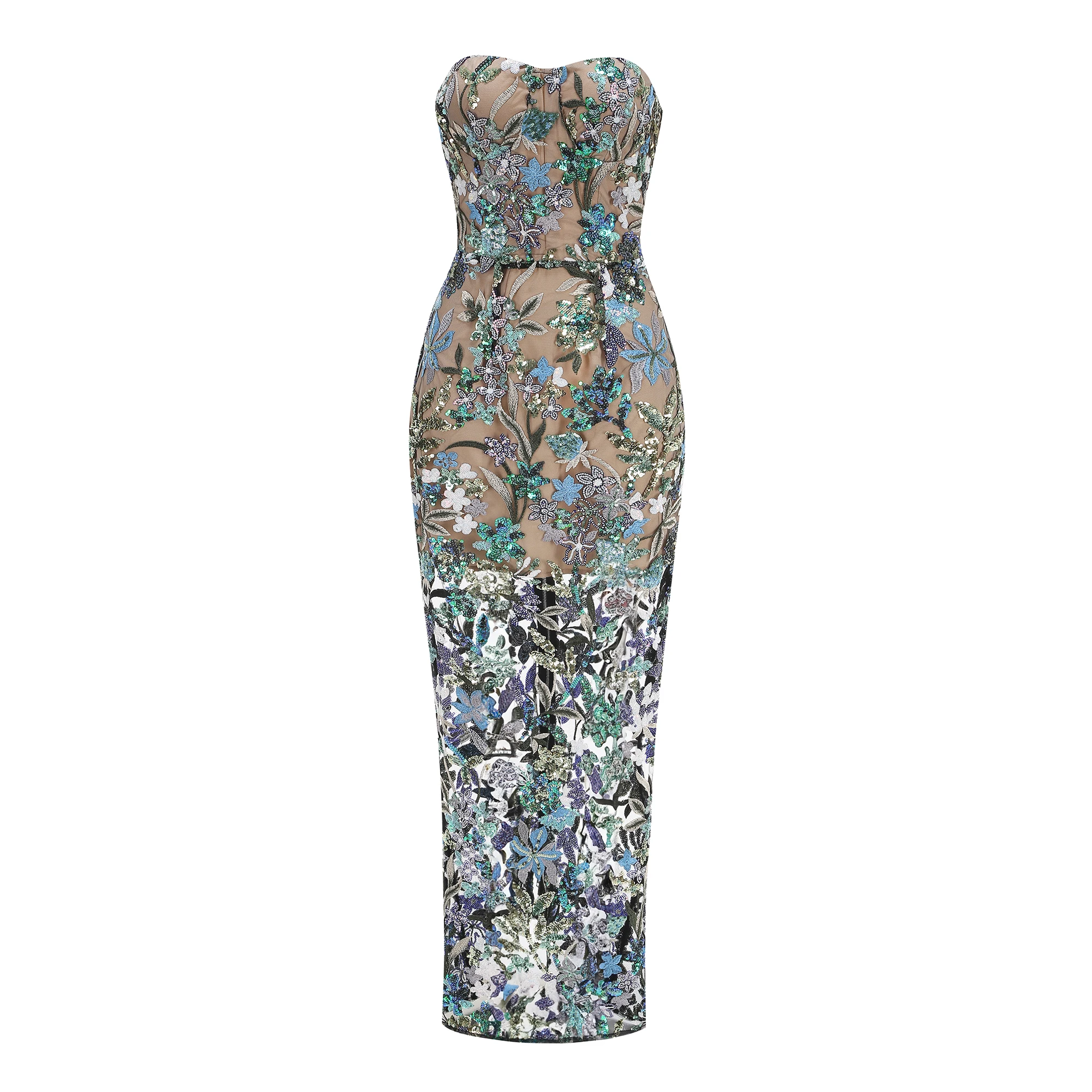 

New sexy embroidered flower strapless simple dress, women's slim fit strapless party dress, long style