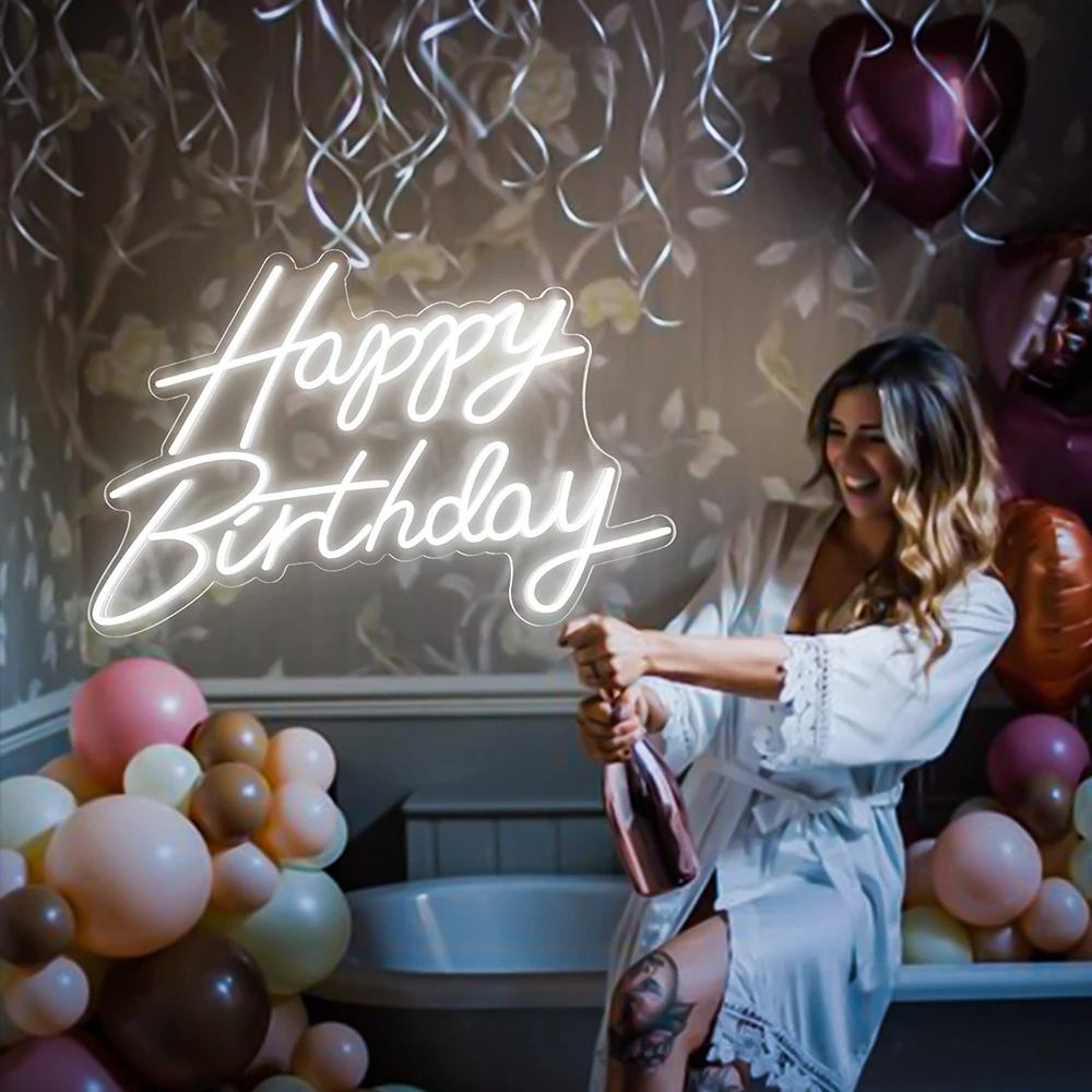 Happy Birthday Neon Sign Handmade Birthday Party Decor LED Neon Lights Personalized Neon Art Home Room Decoration Sign