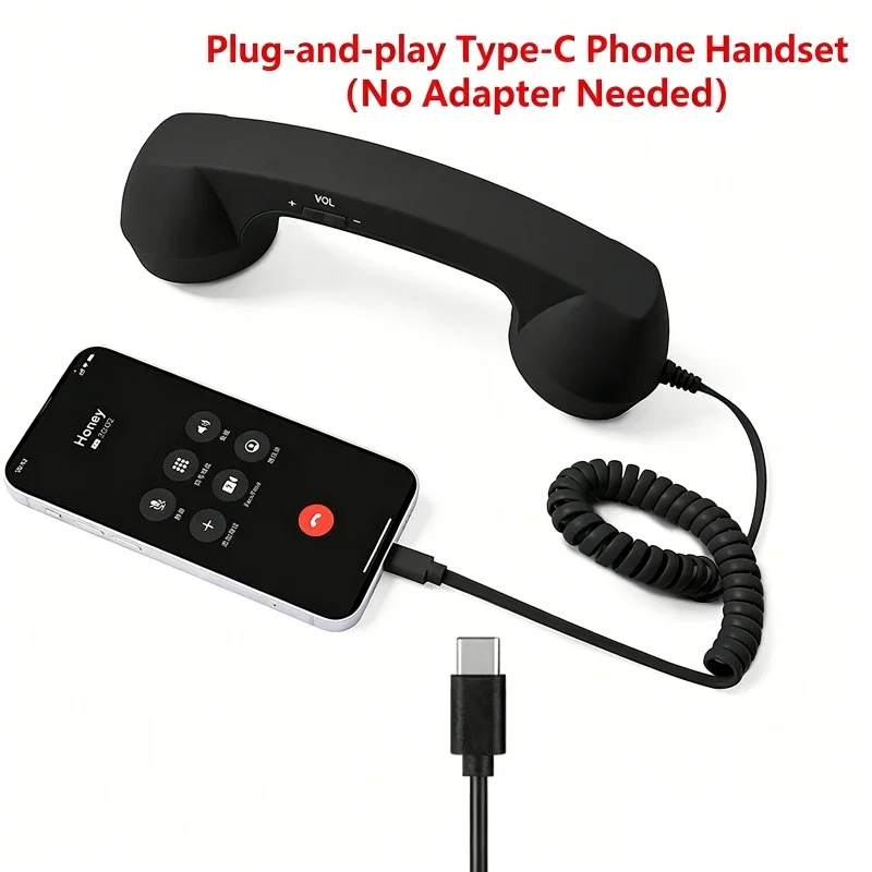 Telephones Retro Style Type-C Phone Handsets, Cell Phone Receiver Phones, Mobile Vintage Handset Headset Companion for Office