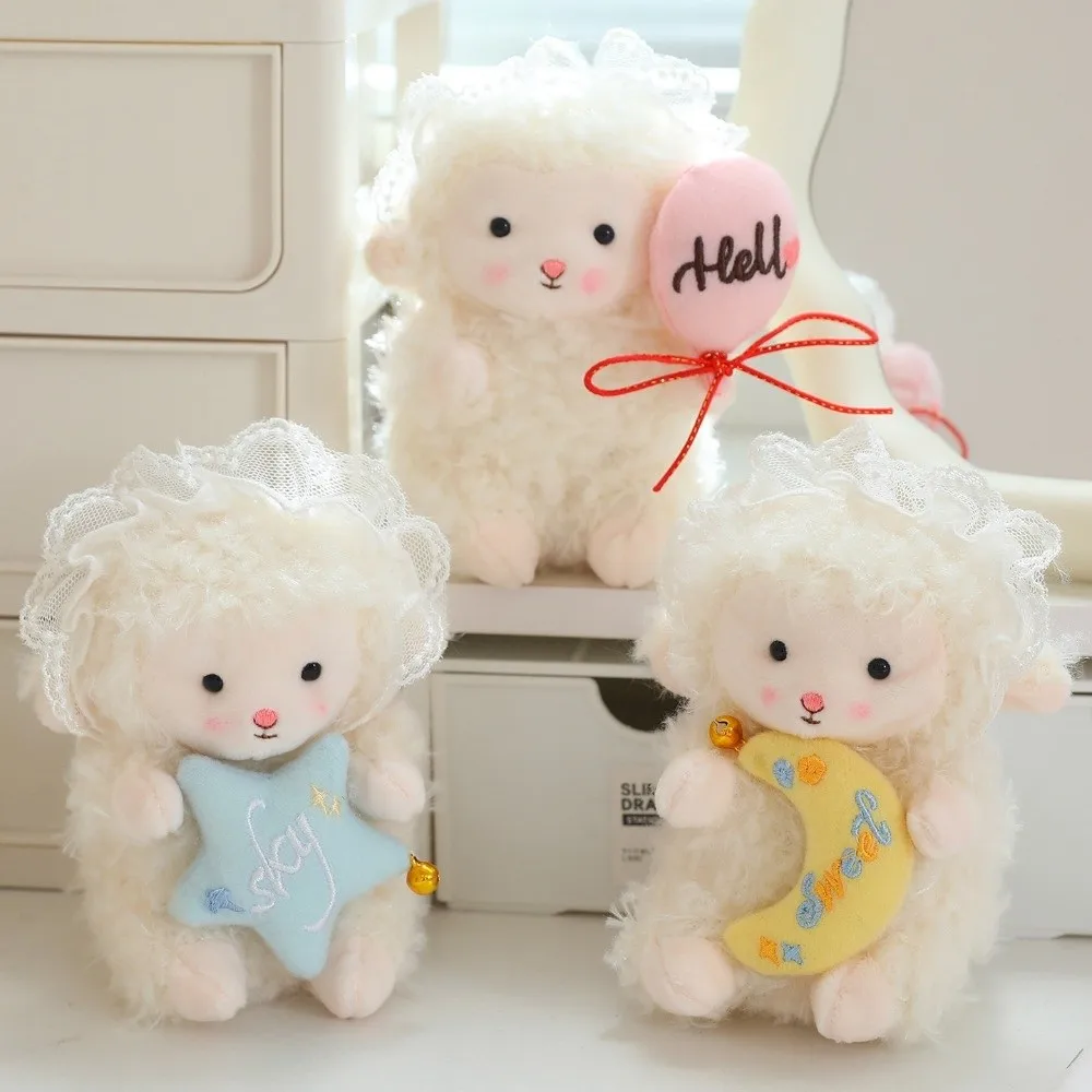 

Cartoon Cute Lamb Plush Keychain Kawaii Soft Little Lamb Dolls Pendant Hanging PP Cotton Fluffy Sheep Keyring Bag Charm