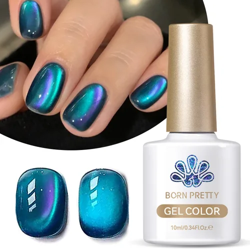 BORN PRETTY 10ml azul mar brillo gato Gel magnético esmalte de uñas cuentas de vidrio púrpura azul negro brillante barniz semipermanente