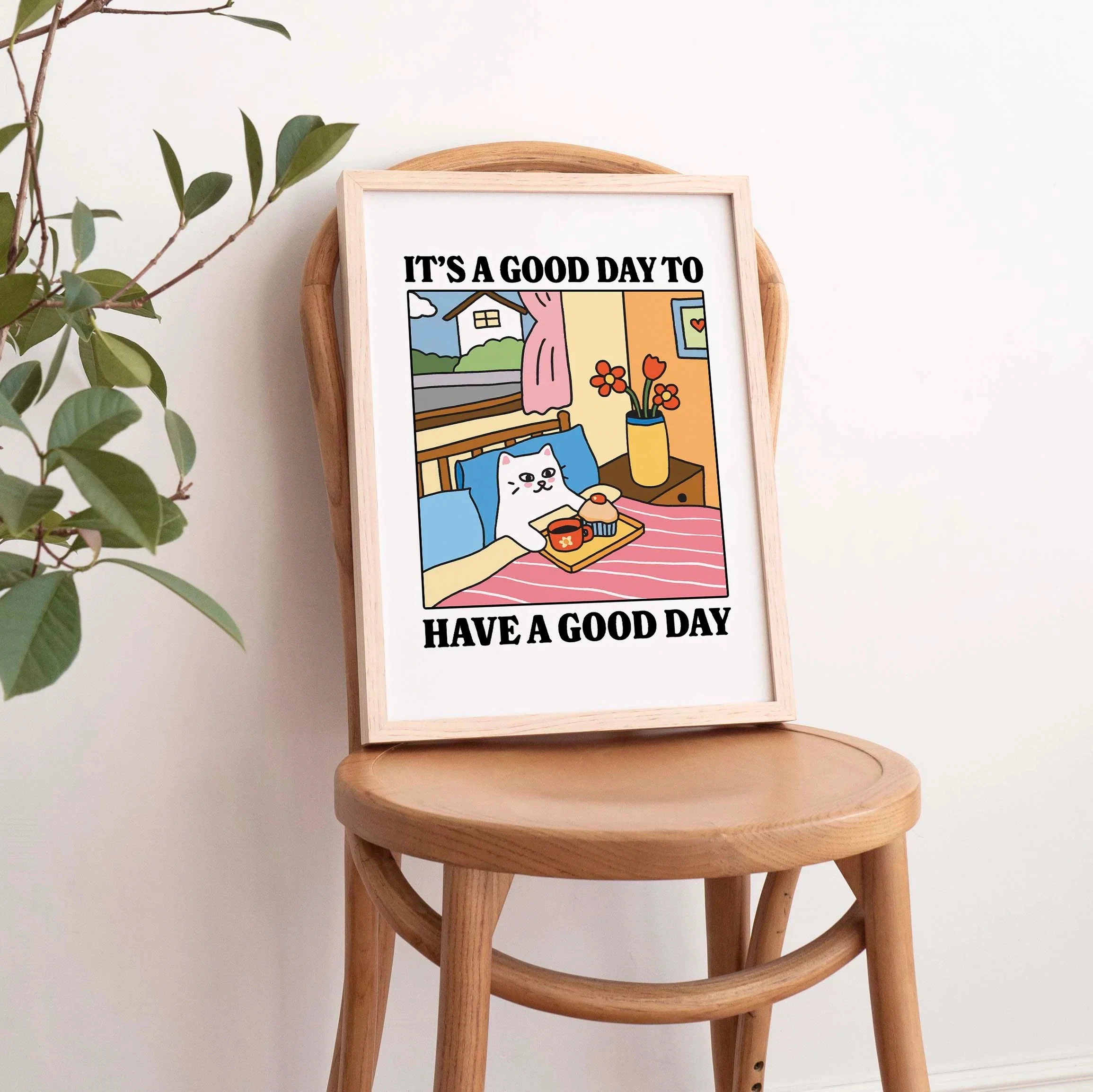 يوم جيد للحصول على يوم جيد الكرتون القط جدار الفن يطبع قماش اللوحة المشارك صورة لغرفة المعيشة الأطفال ديكور المنزل هدية