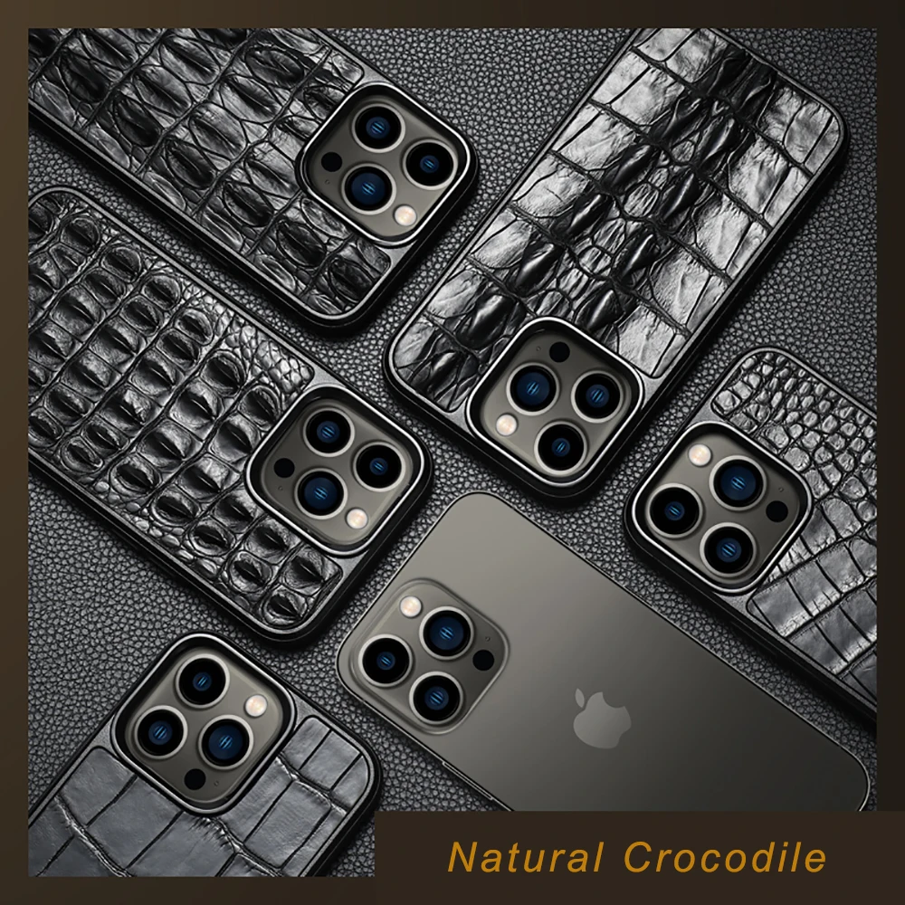 Genuine Crocodile Leather Phone Case for iPhone 15 14 Pro Max 13 12 pro max 11Pro 15Pro 15Plus Heavy Protective Shockproof Cover