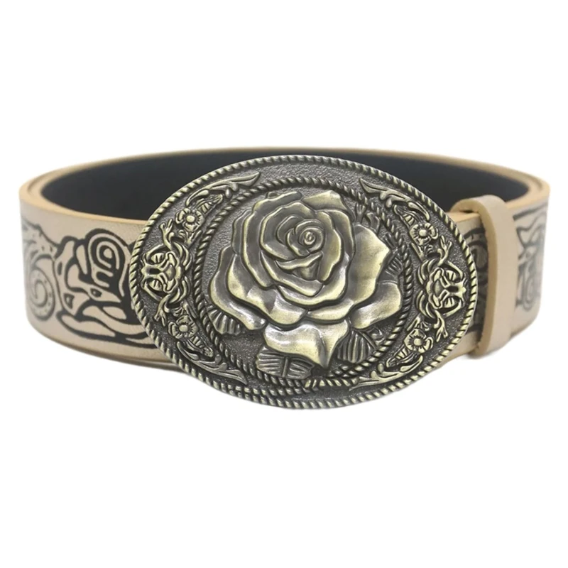 Ethnic Metal Buckle Embossed Belt Engraved Belt PU Leather Adult Cowboy Belt