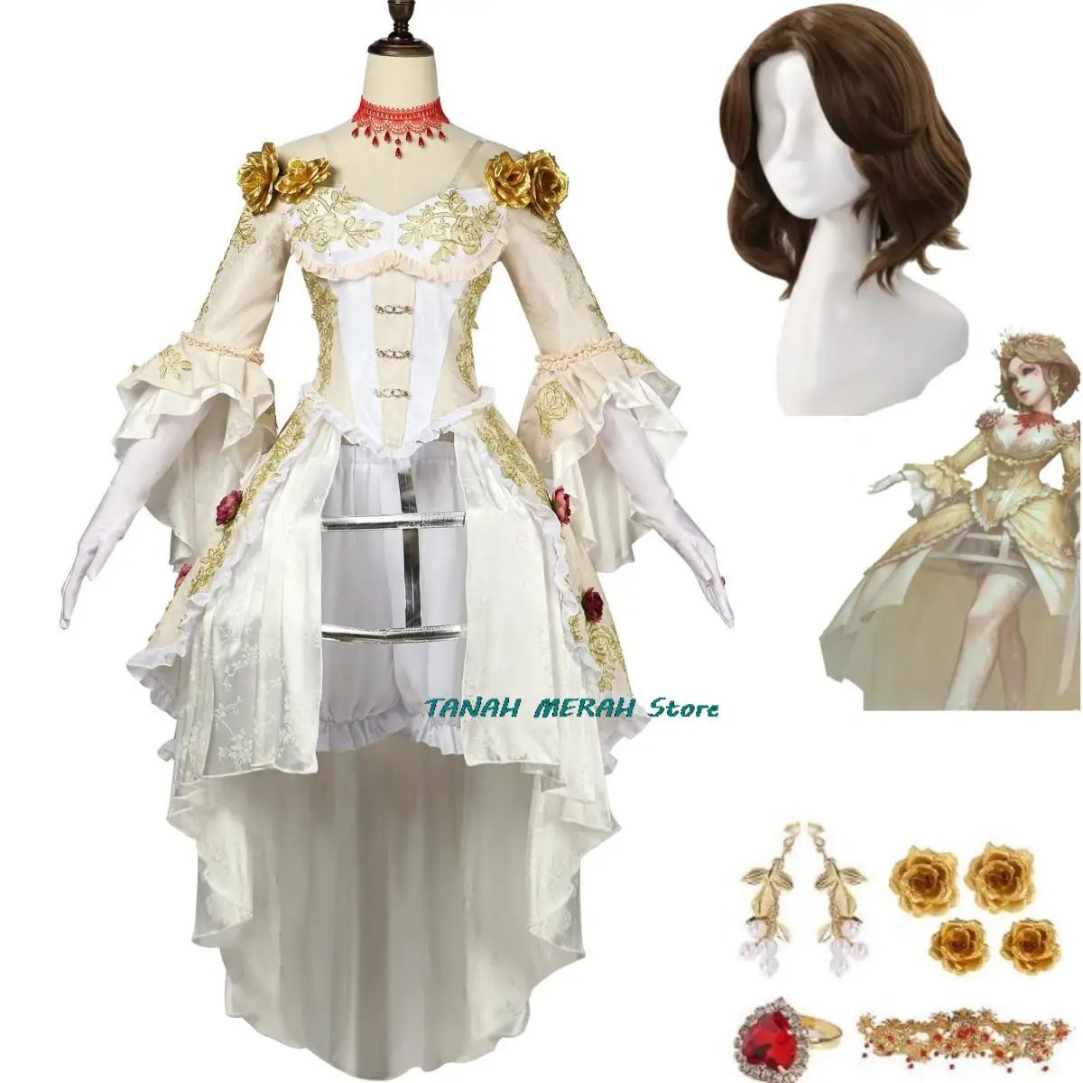 

Anime Game Identity Ⅴ Mary Bloody Queen Cosplay Costume Bloodbath Skin Uniforms Wig Evening Dress Woman Sexy Halloween Suit