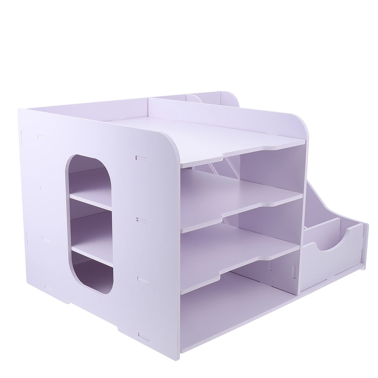 

1pc Creative Simple Design Multi-Layer File Rack Pvc Wood Plastic Board Office Desktop Bookshelf Organizer