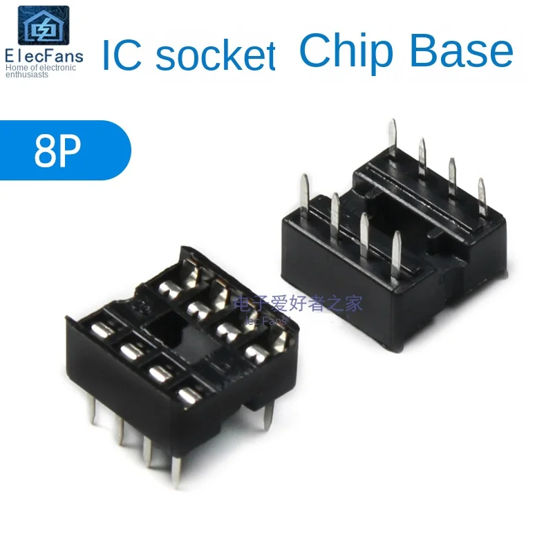 10Pcs/1Lot: 8 P Vierkante Gat Straight Plug Ic Socket Dip-8 Pin Chip Base Elektronische Geïntegreerde Circuit Connector Pcb Circuit board