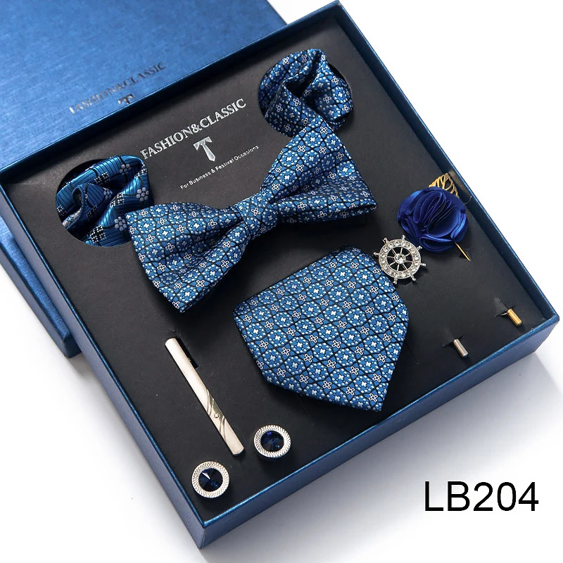 Hochwertiges Krawatten-Set, luxuriöse Geschenkbox, Seidenkrawatten-Set, 8 cm, festliches Geschenk, Krawatte, Einstecktücher, blaues Weihnachtsgeschenk – Detail 5