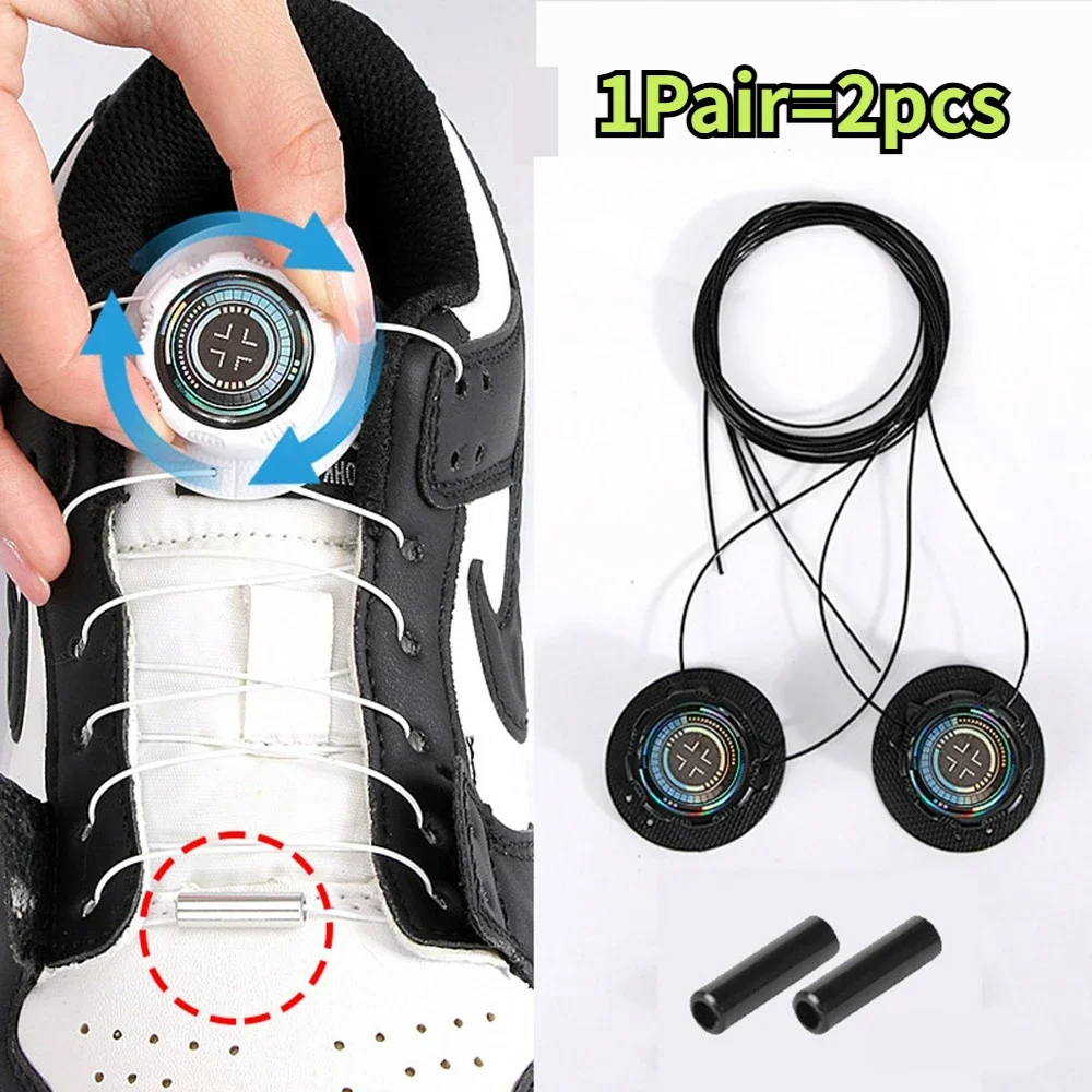 1Pair Metal Wire Swivel Automatic Buckle Rope Sneaker ShoeLaces for Kids/Adult No Tie Shoe Laces Quick Lock Shoestrings Sneakers