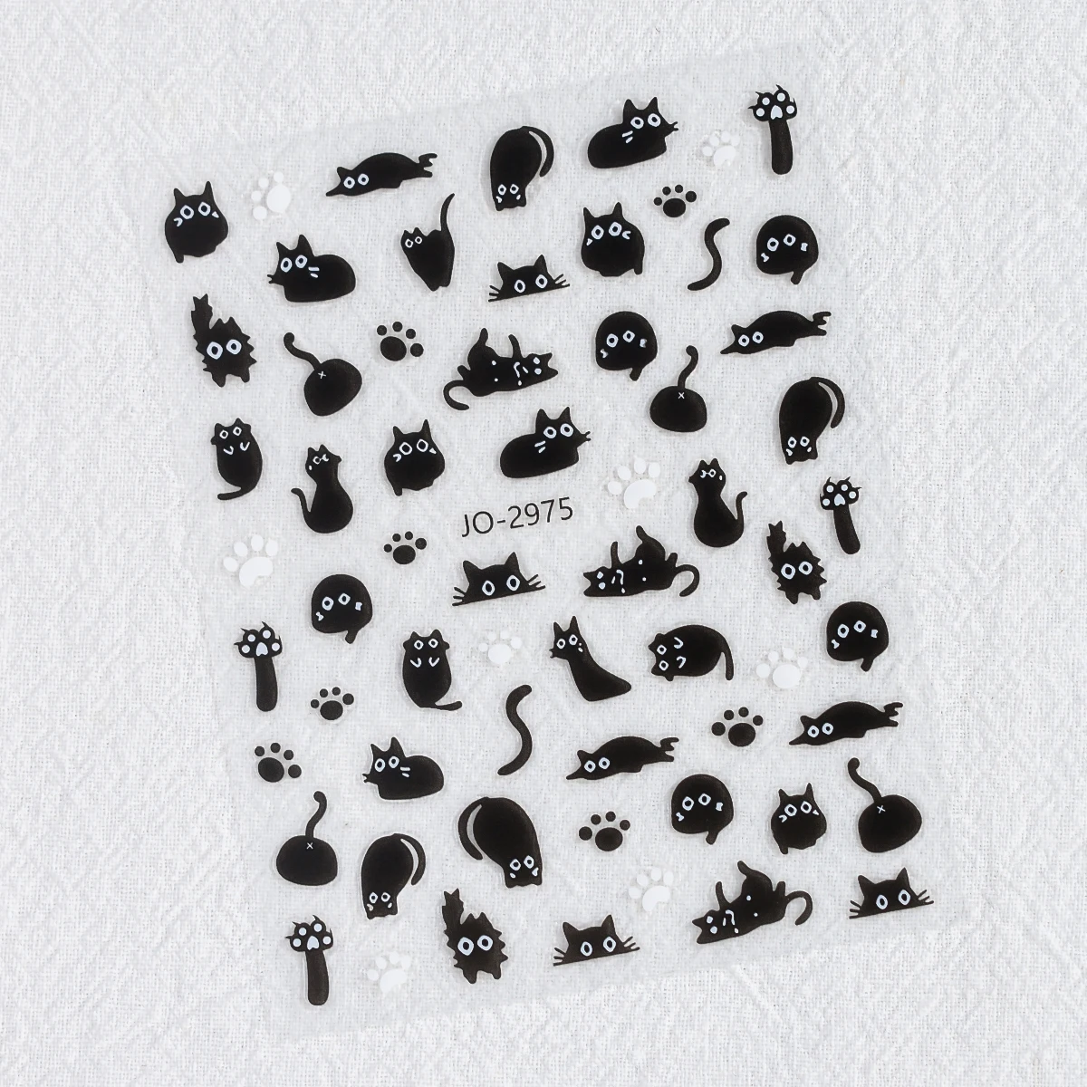 3/6/12 Blatt 3D Geprägte Schwarze Katzen-Nagelaufkleber Niedliche Cartoon-Kätzchenpfoten Fischgrätenmuster Selbstklebende DIY-Nagelsticker – Detail 12