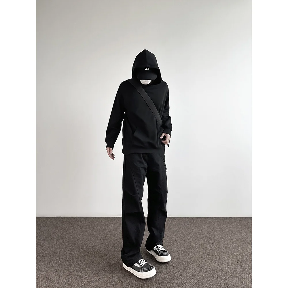 American Retro Pleated Straight Leg Workwear Pants Men's Sli Slim Fit Narrow Version Cool Folded Casual Trousers