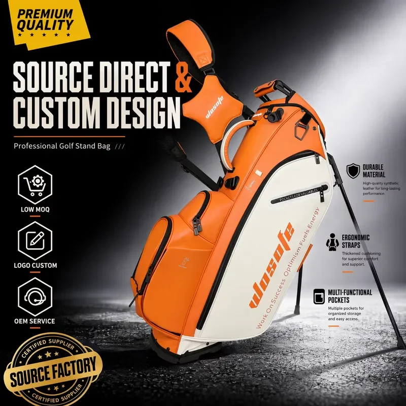 Custom Printed PU Leather Golf Stand Bag Lightweight Waterproof Carry Bag with Dual Strap for Men Women Direct Factory