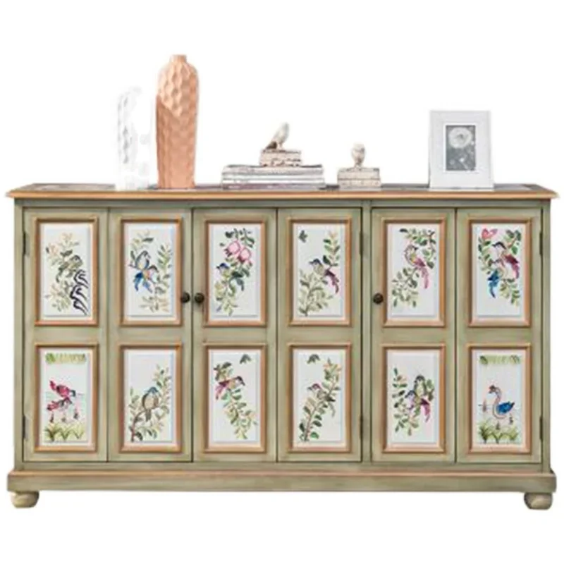 Shoe cabinet Solid wood European-style foyer cabinet Retro painted entrance entrance Large-capacity storage cabinet at home door