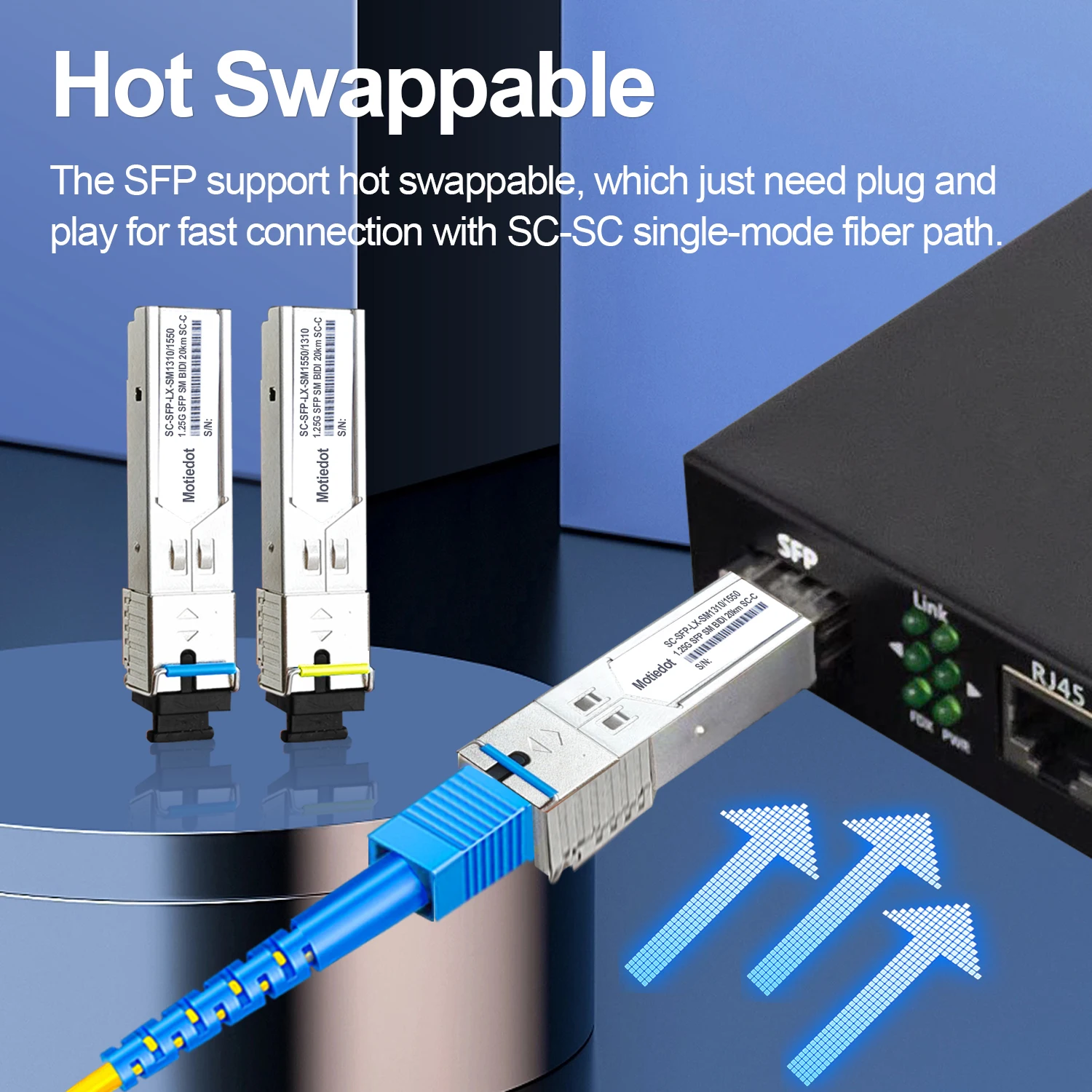 Transceptor óptico de fibra Sfp, 1.25gb, 20km, sc gigabit, modo único, 1310nm/1550nm, simplex para cisco switch, etc