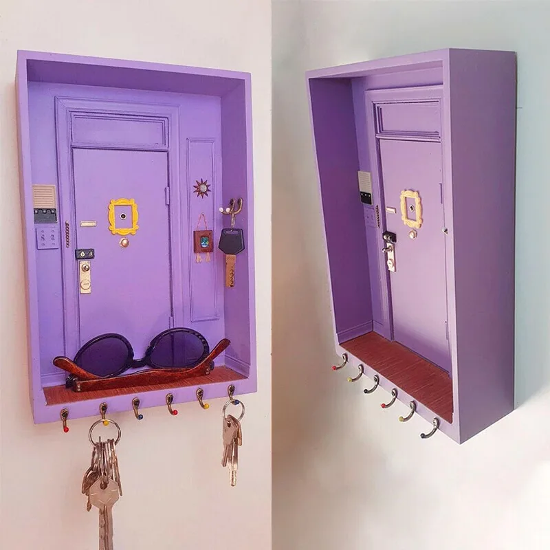 Purple Door Friends Key Holder Wood Box Hanging Key Wooden Hanger Storage Rack Organizer Shelf Home Wall Decor Crafts Gift