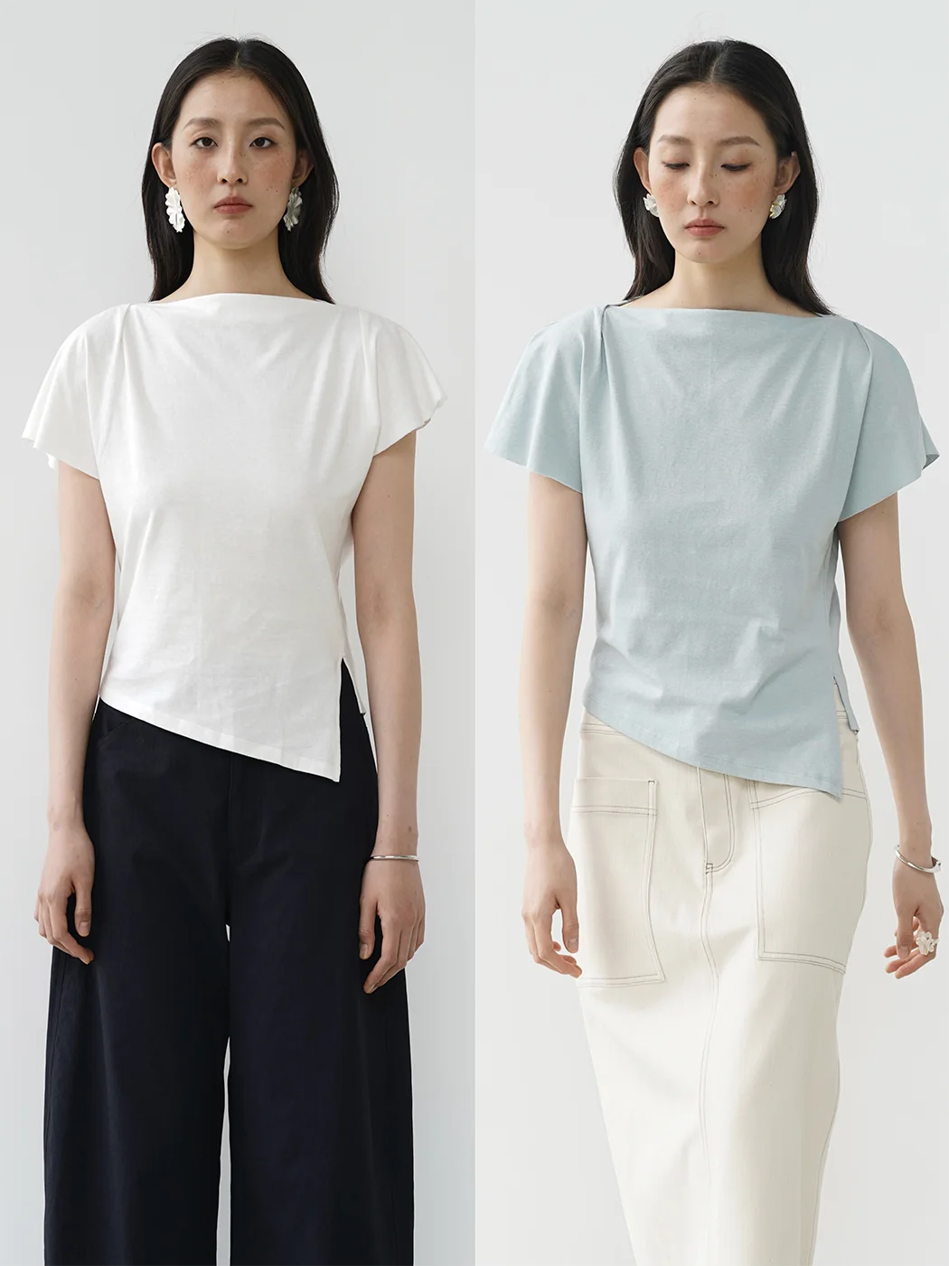 

Летний женский топ Lesatins из смесового трикотажа (конопля и хлопок) с асимметричным дизайном и эффектом похудения, свободного кроя, с коротким рукавом