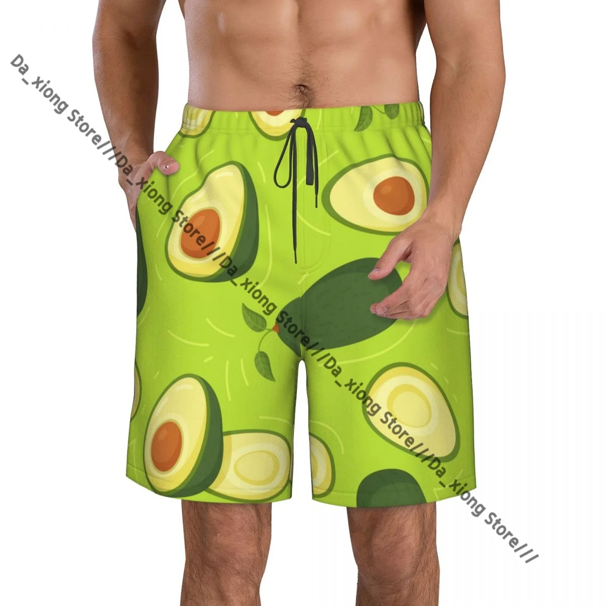 

Men Beach Short Quick-drying Swimming Trunk Avocado Pattern Swimwear Swimsuit Bathing Shorts