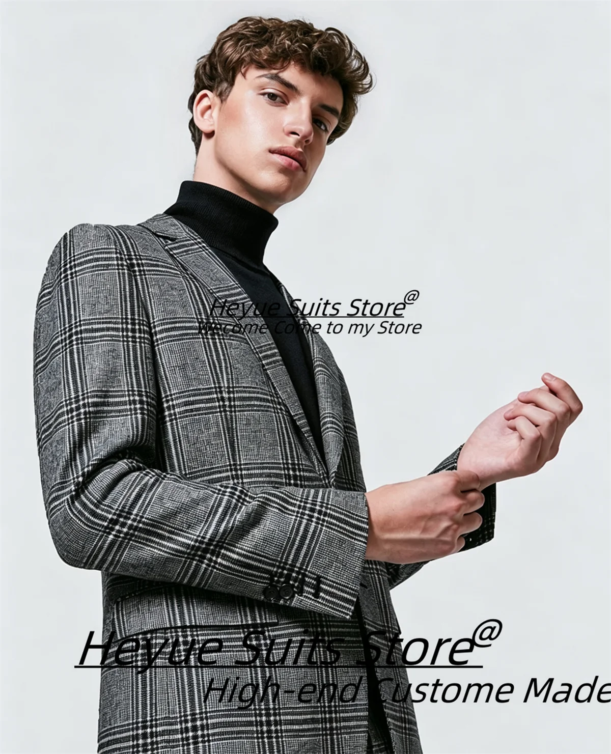 

Classic Plaid Men Suits Customized Slim Fit Notched Lapel Groom Wedding Tuxedos 2 Pieces Sets Male Party Blazers Ropa Hombre