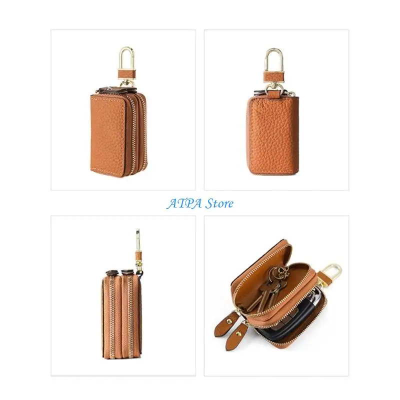 

U13C Leather Car Holder Case Wallet Zipper Bag Keychain Double Layer Keys Keychain Cover Zipper Case Bag