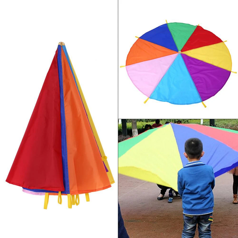 

Outdoor Play Parachute With Handles Team Game Waterproof Umbrella Toy Development Training For Children Rainbow Parachute