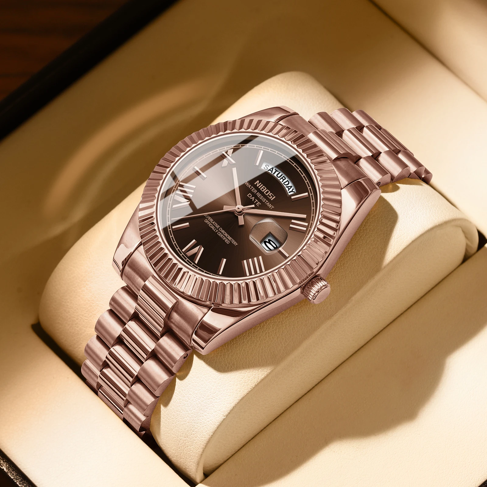 NIBOSI ساعات رجالية تناظرية كوارتز ساعات من الفولاذ المقاوم للصدأ للرجال مقاومة للماء للأعمال الكلاسيكية Desiger ساعة معصم تاريخ اليوم Reloj