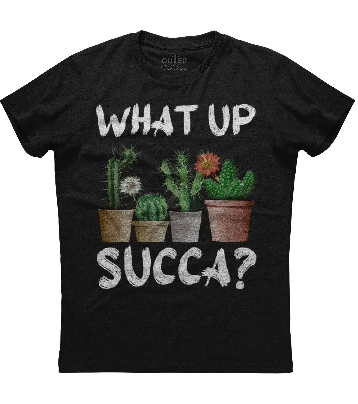 What up Succa? Succulent Cactus Pun Tree Mens Short Sleeve Cotton Black T-shirt