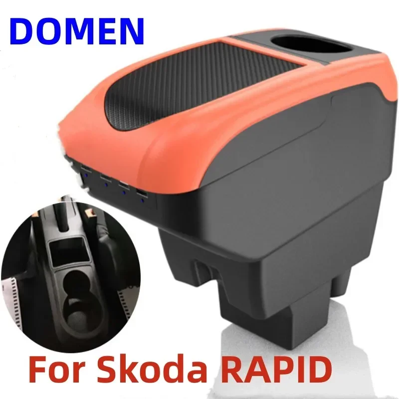 NEW For Skoda RAPID Armrest Box For Volkswagen Polo Centra Content Storage Interior car-styling Cup Holder With USB Charging