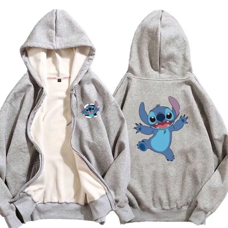 Stitch cartoon personality new autumn hooded jacket men and women with the same paragraph creative cute zipper top holiday gift