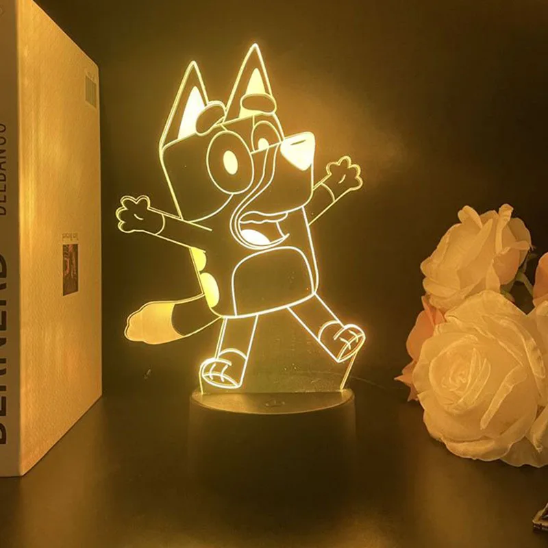 

Ночник Bluey: мультяшный аниме-светильник для спальни, светодиодный ночник, подарок на день рождения, кавайный, для детей, мультяшная фигурка, игрушка