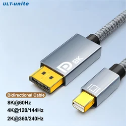 8K60Hz Mini DP to DP Cable 4K144Hz Bidirectional DP to Mini DisplayPort DP Cables for Monitor Projector Laptop MacBook