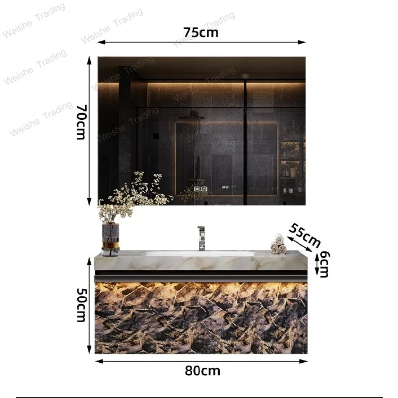 

Комплект мебели для ванной комнаты Hotel Wind: тумба с раковиной из кварцевого камня и бесшовной керамической раковиной-умывальником