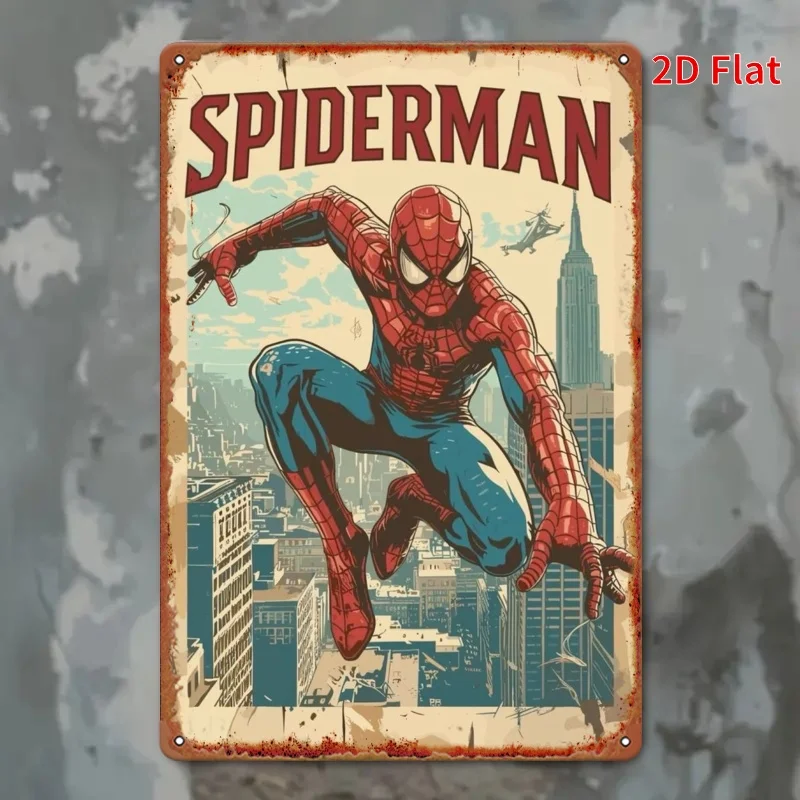 [مسطح [قطعة واحدة من فن الحائط المعدني Spiderman & Deadpool "Romantic" مقاس 20.32 × 30.48 سم، ديكور داخلي/خارجي، علامة حديدية مع مدينة عتيقة