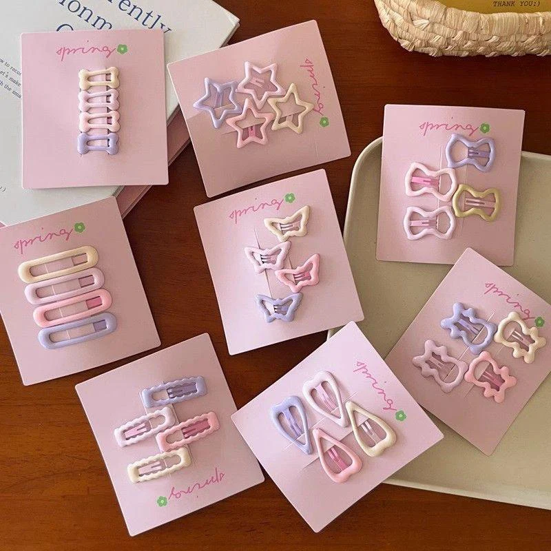 

4Pcs/set Pink Simple Heart Star Hair Clips For Girls Cute Hairpin Barrettes Fashion Accessories Gift
