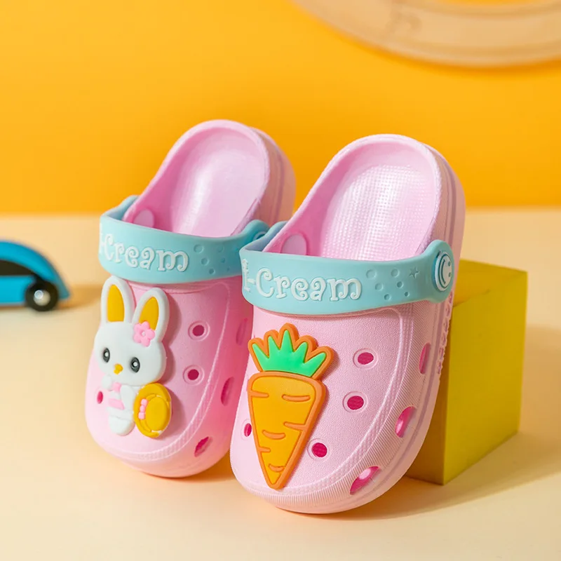 Baby Toddler Hole Shoes Kids Beach Slippers Cute Cartoon Print Children Footwear Girls Boys Non-slip Soft Bottom Indoor Sandals