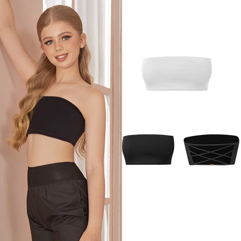 ZYM Latin Dance Tops For Girls Black White Tube Top Samba Chacha Tango Dress Children Latin Dance Vest Performance Wear DQS21241