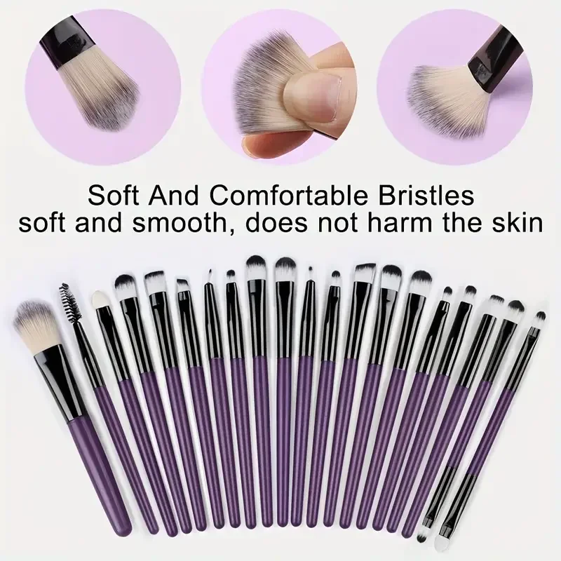 Zestaw 20 pędzli do makijażu Profesjonalne pędzle do cieni do powiek Miękkie, puszyste pędzle do podkładu, korektorów, blendowania, różu, pędzel Kabuki, narzędzia kosmetyczne dla kobiet