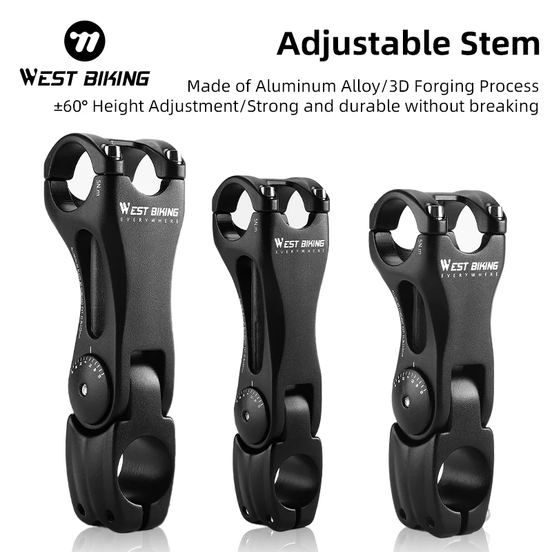 

WEST BIKING Adjustable Bicycle Stem Hollow Lightweight Aluminum Alloy Bike Stem 31.8mm*110/125/140mm MTB Road Bike Handle Stand