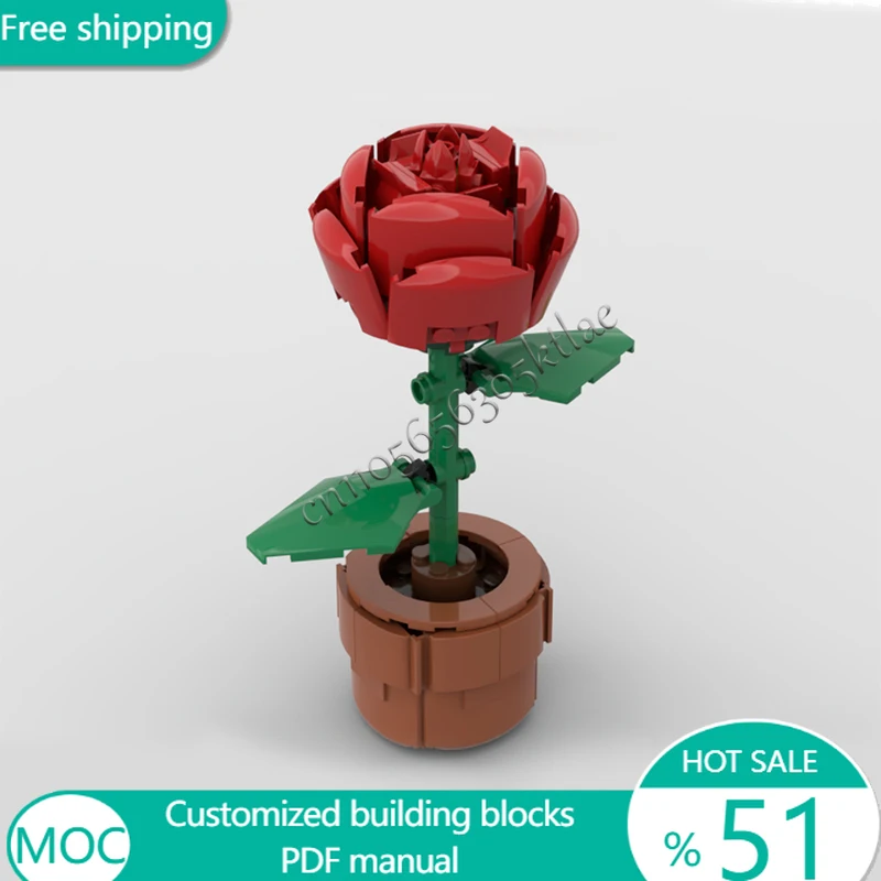 93 PCS Flowers Rose Flower In Tiny Plants MOC Customize Modular Building Block Popular Simple Technology DIY Toy Christmas Gift