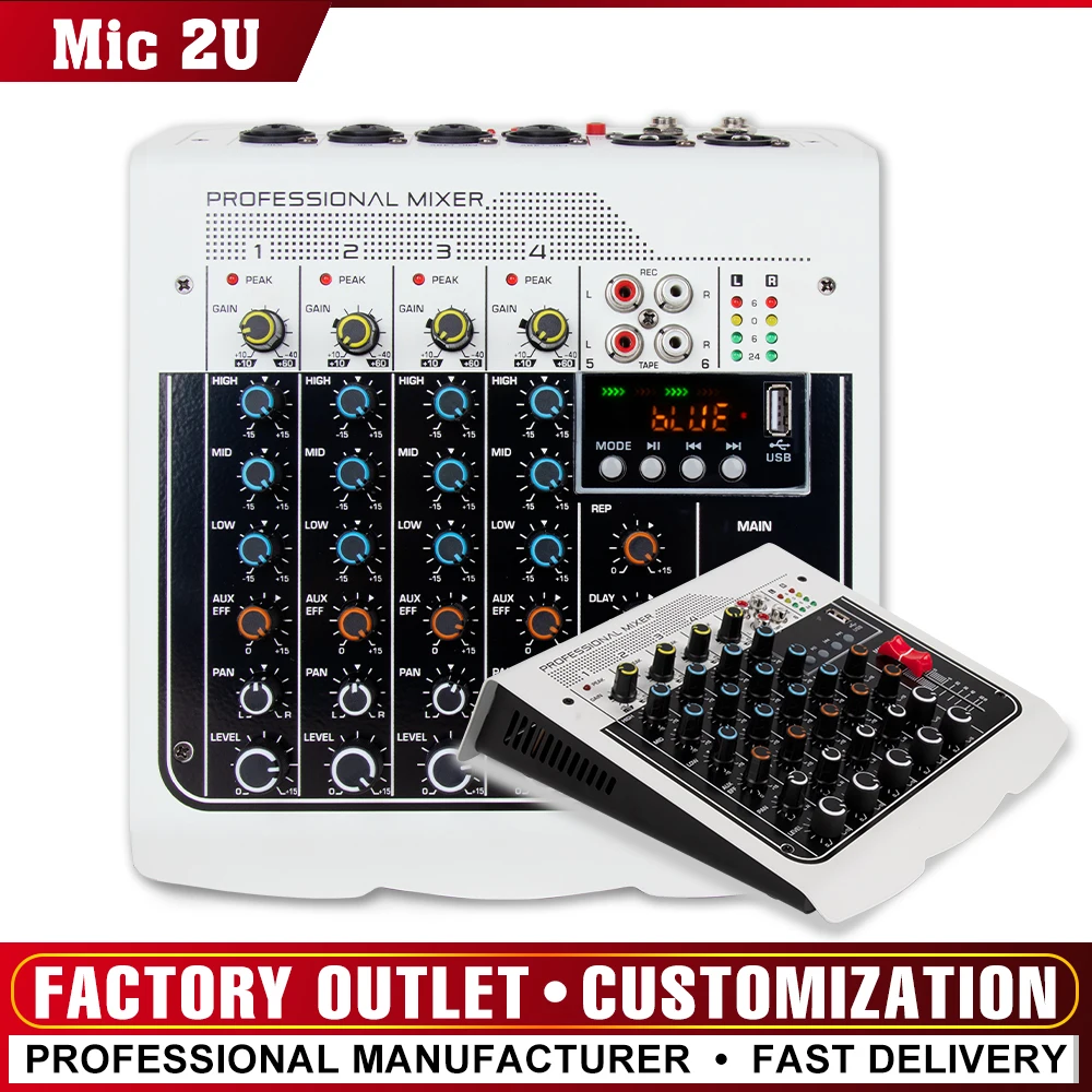 

6 Channel Mixer USB interface console mixer Professional mixer MIX400 with reverb delay effect +48V phantom power sound mixer