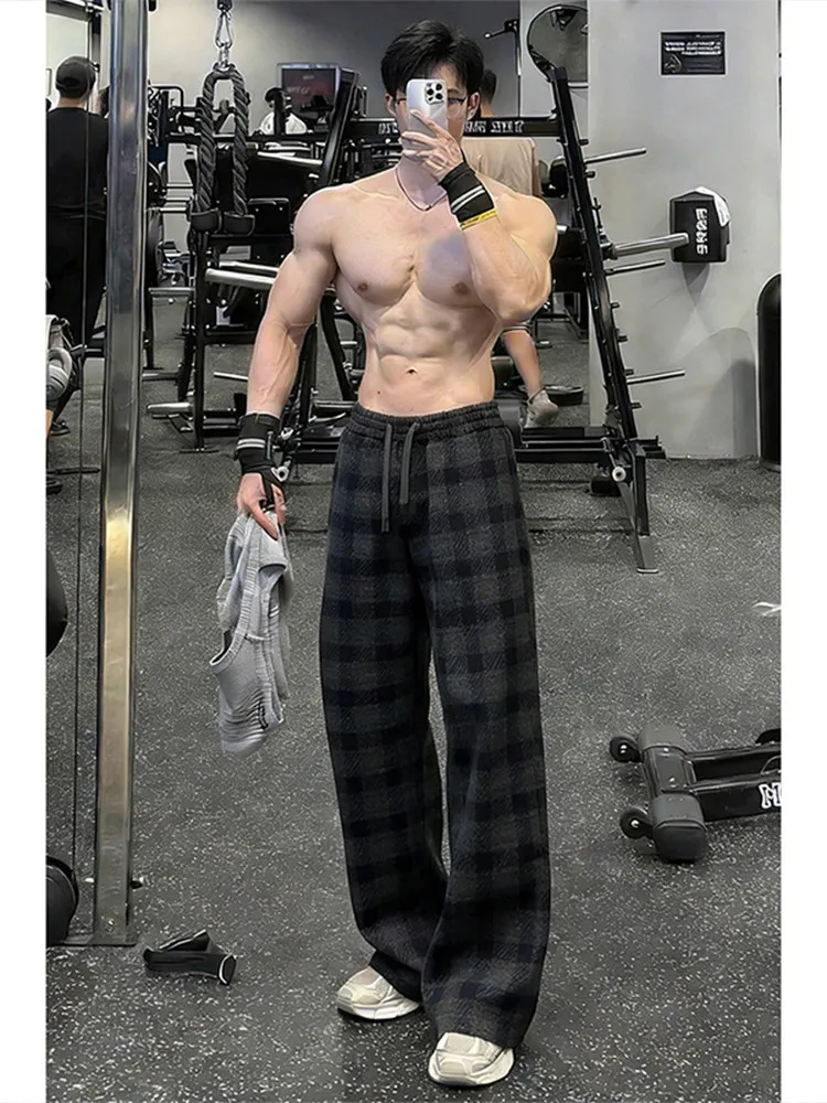 

Мужские шерстяные брюки Cleanfit в синюю клетку, американского кроя, прямые, свободные, повседневные, для отдыха