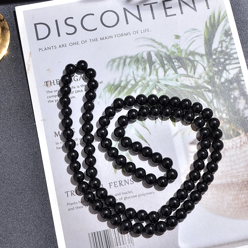 8mm Black Onyx Bead Necklace 10mm Bracelet Set Men and Women Beaded Choker Long Necklace Jewelry