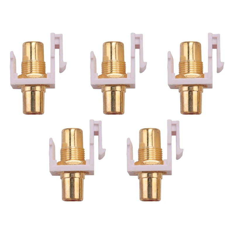 5-Pack RCA Keystone Jack Insert Connector Socket Female Snap in Adapter Port Gold Plated Inline Coupler for Wall Plate