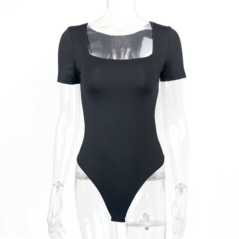 Kurzarm Bodys Sommer Square-Cut Kragen Solide Bodycon Elastische Strampler Sexy Y2k Frauen Kleidung Fashion Club Party 2521 – Detail 5