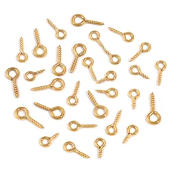 50pcs Stainless Steel Small Tiny Eye Pins Eyepins Hooks Eyelets Screw 18K Gold Clasps Hooks DIY Jewelry Findings for Making